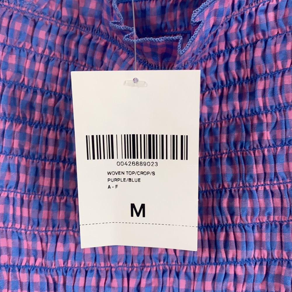 Blue & pink gingham crop top - not functional strap ties - size M - Picture 4 of 6
